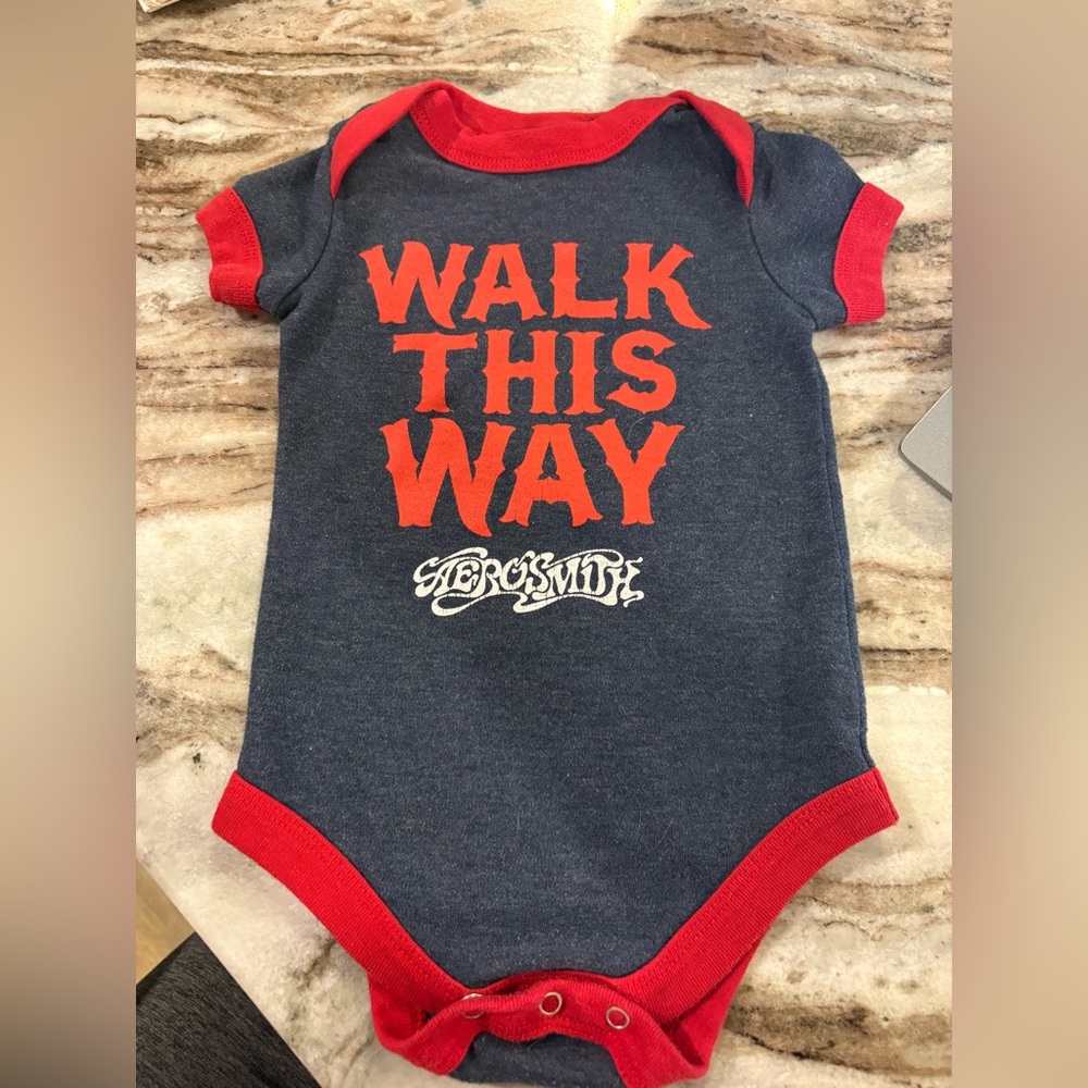 Red and Blue Aerosmith Graphic Baby Onesie